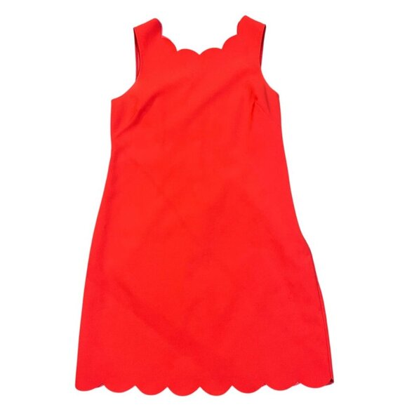J. Crew Coral Red V-Back Scalloped Shift Dress SIZE-12 - Picture 1 of 8